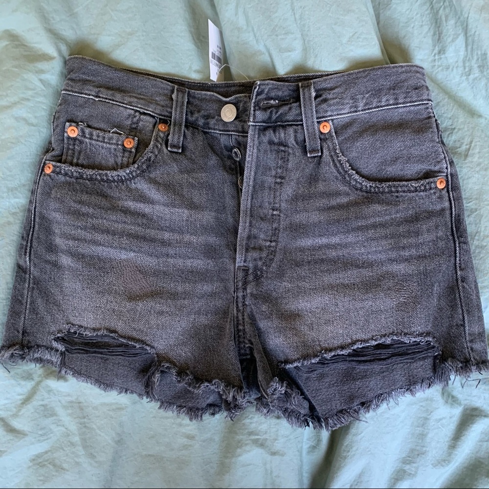 Levi’s 501 high rise black denim shorts